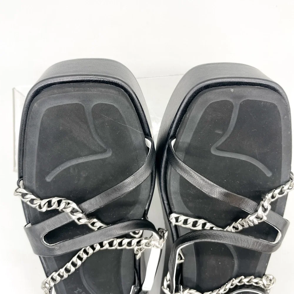 Rag & Bone Womens 39.5 9.5 Logan Sandals Black Leather Chain Platform Strappy